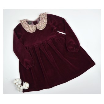 welurowa sukienka dziewczęca z kołnierzykiem - A-929