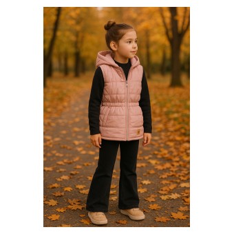 pikowana kamizelka dziewczęca z kapturem i gumką w pasie - A-457