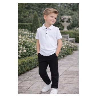 koszulka chłopięca  polo z czarnym guzikiem